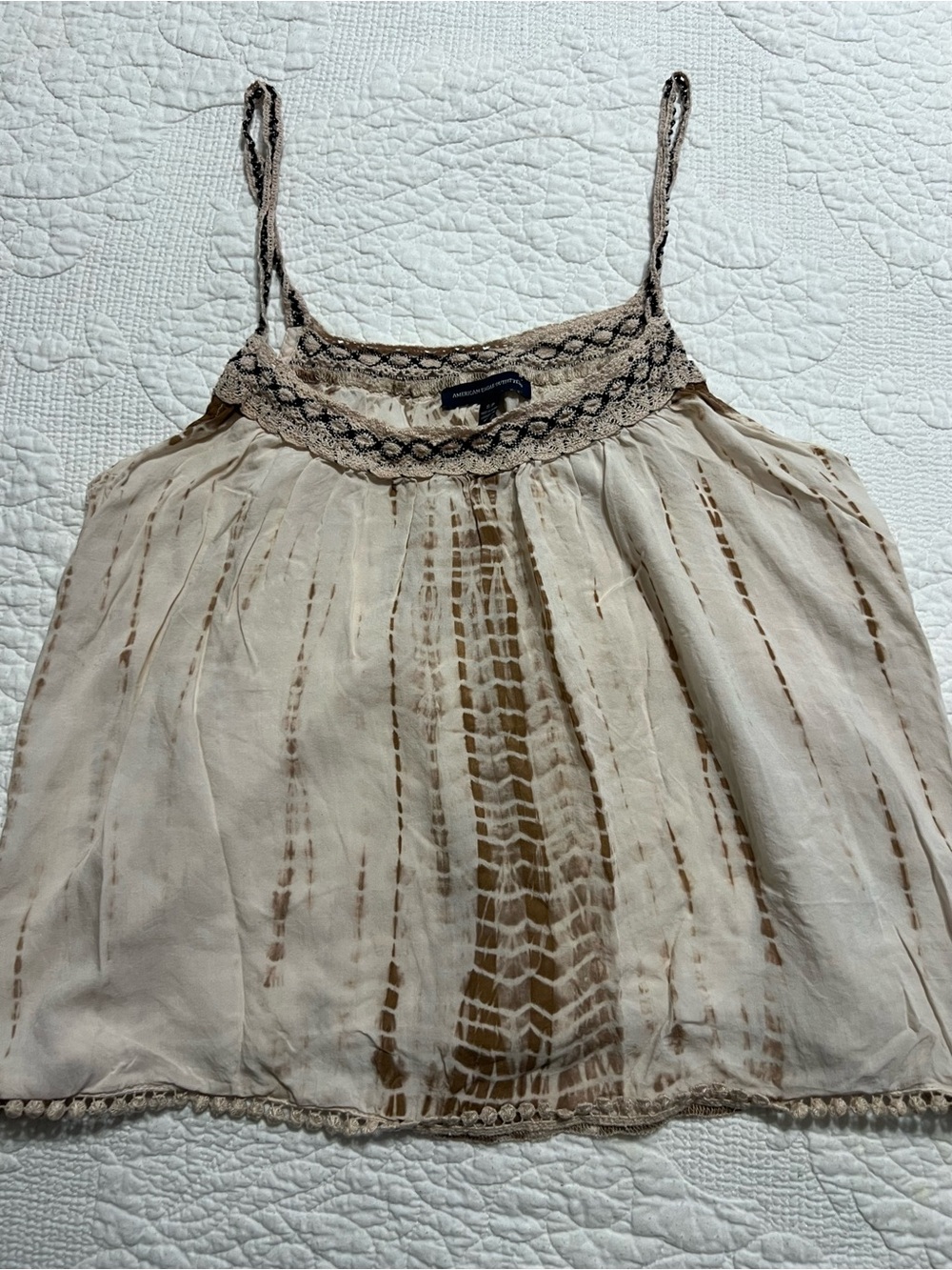 American Eagle Soft & Sexy Beige/Brown Tie-Dye Crochet Tank Top Women’s S/P #630